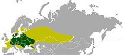 Distribuição geográfica do bisão-europeu.   Pré-história   Tempos históricos   Atual