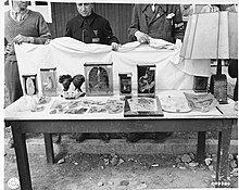 Some human remains at Buchenwald, including a lampshade made of human skin. Buchenwald Human Remains 74066.jpg