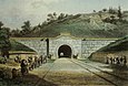 Das Südportal des Burgbergtunnels, kolorierte Lithographie (1854) von M. Kolb nach Carl August Lebschée