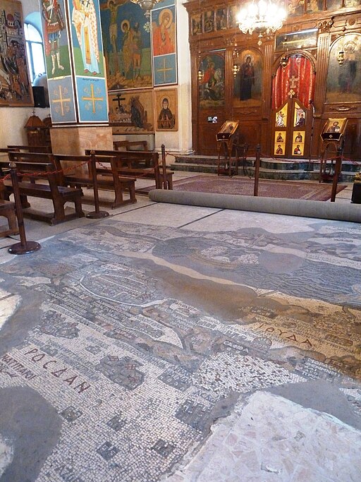 Byzantine floor mosaic map at St. George Church Madaba P1090147