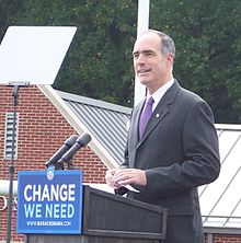 Casey speaking at Abington Senior High School in Abington, Pennsylvania, in support of Barack Obama's presidential candidacy in October 2008 CaseyPA.JPG