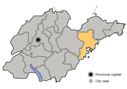 Location of Qingdao City jurisdiction in Shandong