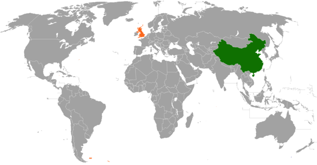 Location map for China and the United Kingdom.
