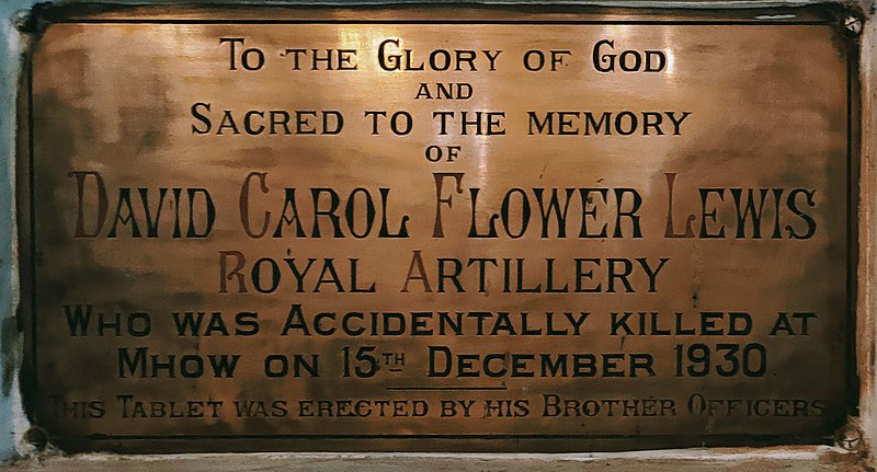 File:Christ Church Mhow Plaque Royal Artillery David Carol Flower Lewis.jpg