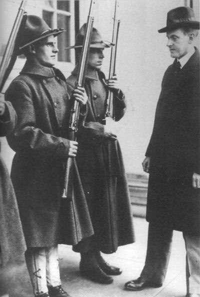 Governor of Massachusetts Calvin Coolidge inspects the militia during the Boston police strike.