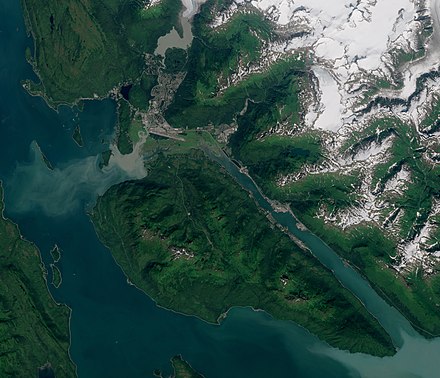 Core area of Juneau including Douglas Island from satellite image above