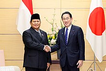 Prabowo with Japanese Prime Minister Fumio Kishida in April 2024 Courtesy Call from President-elect Prabowo of Indonesia to PM Kishida (2024) 02.jpg