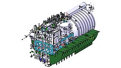 A visual of the NMRL-design air-independent propulsion module that are to be equipped on the submarines. DRDO AIP (Air Independent Propulsion) model for Kalvari-class submarine.jpg
