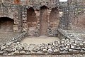 Detail in the pitched stone court at Raglan Castle in Raglan, Monmouthshire.