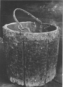 Norman bucket from Duffield Castle well - now in Derby Museum Duffield Castle Norman bucket.jpg