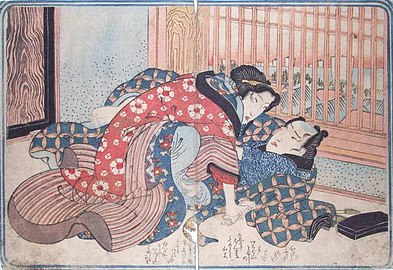 Peinture japonaise shunga, vers 1830.