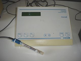 Electrical conductivity meter measures the electrical conductivity in a solution