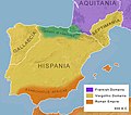 Os domínios visigodos: Espanha, Galiza e Septimânia (600).