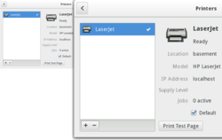 The GNOME 3.10 Control Center's printer settings, non-scaled (left) and scaled (right) GTK 3.10 resolution independence comparison.png