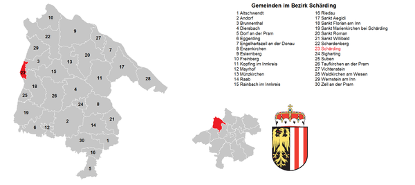 Schärding.png bölgesindeki belediyeler