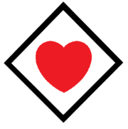 red heart in black square