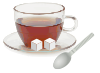 Glass cup with saucer spoon and sugar cubes.svg