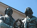 Close up of the Goethe and Schiller statue in front of the National theatre in Weimar, sculpted by Ernst Rietschel