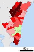 Growth rate map of municipalities of Ibaraki prefecture, Japan