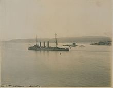 Monmouth leaving Esquimalt Harbour with Prince Fushimi, 1907 HMS Monmouth leaving Esquimalt Harbor with Prince Fushimi (HS85-10-18532).jpg