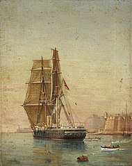 HMS 'Temeraire' in Grand Harbour, Valletta, Malta