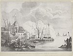 prent naar Martinus Schouman en J.C. Schotel, Het beschieten van de stad Dordrecht door de Fransen op 24 November 1813