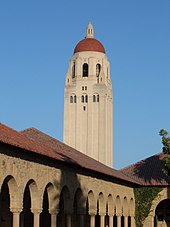 Gladding, McBean roof tile and architectural terra cotta details decorate most buildings at Stanford University. Hoover Tower from Main Quad.JPG