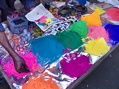 Color Powder stalls ready for the Holi celebration. India