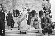 Indira Gandhi on the stairs of the National Museum in Helsinki, Finland on 10 June 1983 Indira-Gandhi-in-Finland-1983.jpg