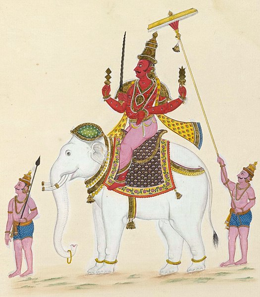 Painting of Indra on his elephant mount, Airavata, c. 1820.