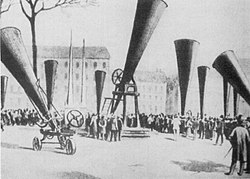 Hail cannons at an international congress on hail shooting held in 1901 International congress on hail shooting.jpg