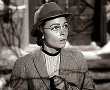 Mary Hatch (Donna Reed), spinster librarian, in the world where George Bailey was never born. It's a Wonderful Life (film) 1946 Frank Capra, director. Donna Reed.jpg
