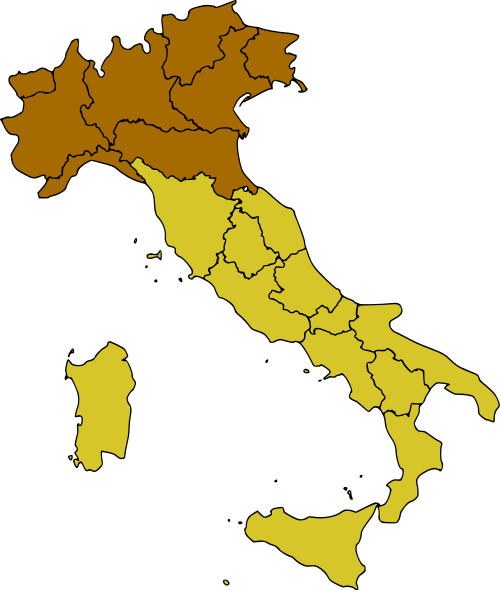 Map of Italy, highlighting Northern Italy