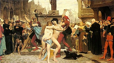 Le supplice des adultères, by Jules Arsène Garnier, showing two adulterers being punished