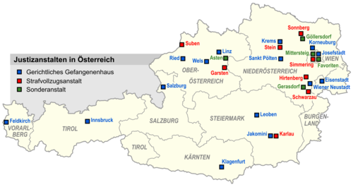 Locaties van de Oostenrijkse gevangenissen.