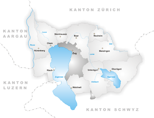 Lage der Stadt Zug innerhalb des Kantons