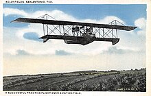 The Curtiss H-2 America was supposed to make a trans-atlantic flight attempt in 1914 but WW1 broke out. At one point the aircraft had three engines, one on the top wing, to build duration. The plane could not take off fully fueled with three engines. Kelly Field - A Successful Practice Flight Over an Aviation Field.jpg