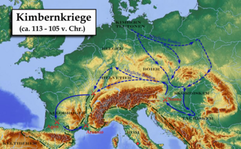 Treni dei Cimbri e dei Teutoni fino all'anno 105 a.C.  Cr.