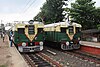 A pair of local trains at Hasnabad station in West Bengal