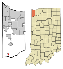 Lake County Indiana Sisällytetyt ja rekisteröimättömät alueet Schneider Highlighted.svg