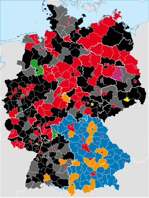 Party affiliation of German Landrats and mayors of independent cities (June 2023) Landrate.svg