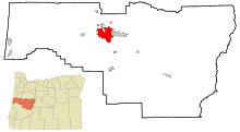 Lane County Oregon Incorporated and Unincorporated areas Eugene Highlighted.svg