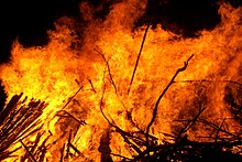 27 March 2011: American scientists successfully demonstrate a fire-suppression system which uses electric fields to extinguish open flames. Large bonfire.jpg