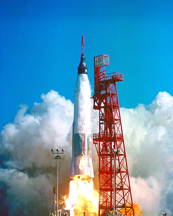 Atlas rocket launching Friendship 7, the first U.S. crewed orbital space flight