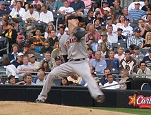 Lincecum pitching on August 1, 2008, in San Diego Lincecum strikes out 11.JPG