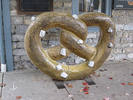 A statue of a pretzel in Lititz