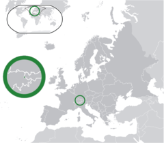 Položaj  Liechtenstein  (green) in Evropa  (dark grey)  —  [Legend]