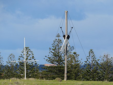 A restored two-arm semaphore post at Low Head in Tasmania