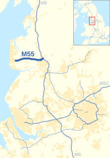 <span class="mw-page-title-main">M55 motorway</span> Motorway in Lancashire, England linking the M6 at Preston to Blackpool