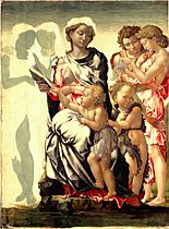 Michelangelo - Madonna og barn med heilage Johannes og englar (Manchester-Madonna) (1497)